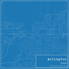 Blueprint US city map of Arlington, Texas.