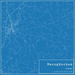 Blueprint US city map of Nacogdoches, Texas. - obrazy, fototapety, plakaty