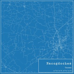 Blueprint US city map of Nacogdoches, Texas.