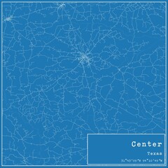 Blueprint US city map of Center, Texas.