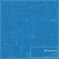 Blueprint US city map of Bronson, Texas.