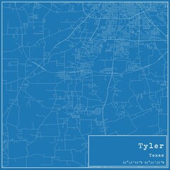 Blueprint US city map of Tyler, Texas.