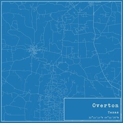 Blueprint US city map of Overton, Texas.
