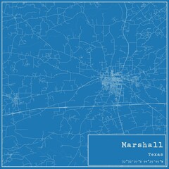 Blueprint US city map of Marshall, Texas.