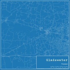 Obraz premium Blueprint US city map of Gladewater, Texas.