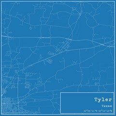 Blueprint US city map of Tyler, Texas.