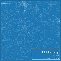 Blueprint US city map of Pittsburg, Texas. - obrazy, fototapety, plakaty