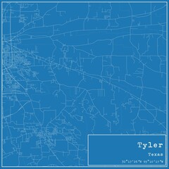 Blueprint US city map of Tyler, Texas.