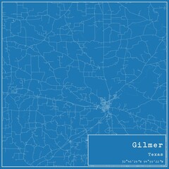 Blueprint US city map of Gilmer, Texas.