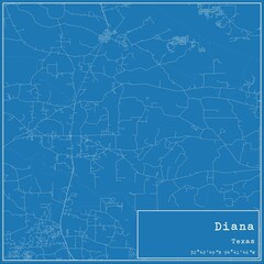 Blueprint US city map of Diana, Texas.