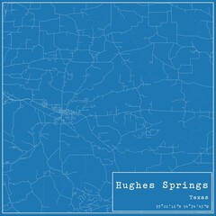 Blueprint US city map of Hughes Springs, Texas.