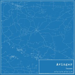 Blueprint US city map of Avinger, Texas.
