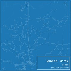 Blueprint US city map of Queen City, Texas.