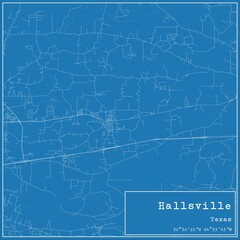 Blueprint US city map of Hallsville, Texas.