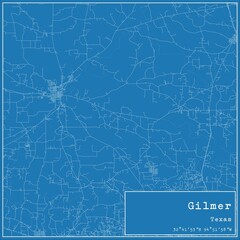 Blueprint US city map of Gilmer, Texas.