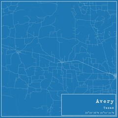 Blueprint US city map of Avery, Texas.