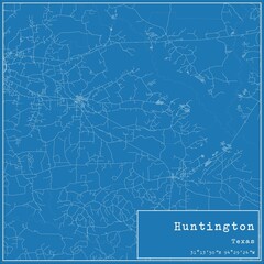 Blueprint US city map of Huntington, Texas.