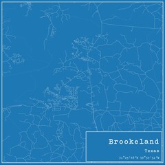 Blueprint US city map of Brookeland, Texas.
