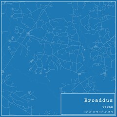 Blueprint US city map of Broaddus, Texas.
