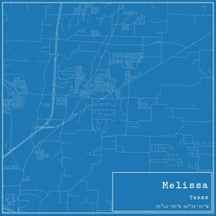 Blueprint US city map of Melissa, Texas.