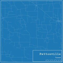 Blueprint US city map of Pattonville, Texas.
