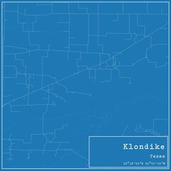 Blueprint US city map of Klondike, Texas.