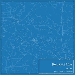 Blueprint US city map of Beckville, Texas.