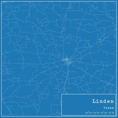 Blueprint US city map of Linden, Texas. - obrazy, fototapety, plakaty