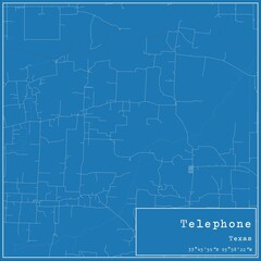 Blueprint US city map of Telephone, Texas.