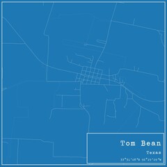 Blueprint US city map of Tom Bean, Texas.
