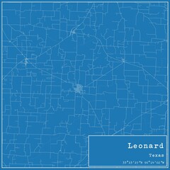Blueprint US city map of Leonard, Texas.