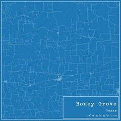 Blueprint US city map of Honey Grove, Texas.