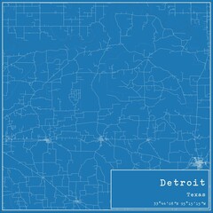 Blueprint US city map of Detroit, Texas.