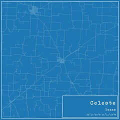 Blueprint US city map of Celeste, Texas.