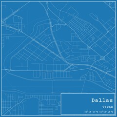 Blueprint US city map of Dallas, Texas.