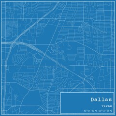 Blueprint US city map of Dallas, Texas.