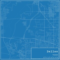 Blueprint US city map of Dallas, Texas.
