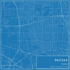 Blueprint US city map of Dallas, Texas.