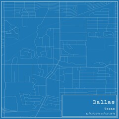 Blueprint US city map of Dallas, Texas.