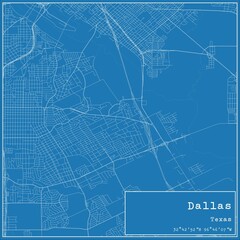 Blueprint US city map of Dallas, Texas.