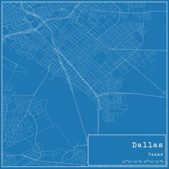 Blueprint US city map of Dallas, Texas.
