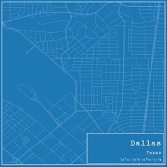 Blueprint US city map of Dallas, Texas.
