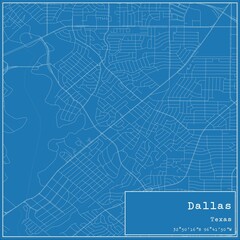 Blueprint US city map of Dallas, Texas.