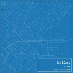 Blueprint US city map of Dallas, Texas.