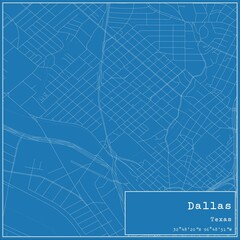 Blueprint US city map of Dallas, Texas.