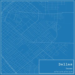 Blueprint US city map of Dallas, Texas.