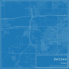 Blueprint US city map of Dallas, Texas.