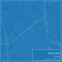 Blueprint US city map of Dallas, Texas.