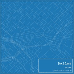 Blueprint US city map of Dallas, Texas.