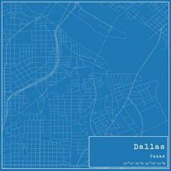 Blueprint US city map of Dallas, Texas.